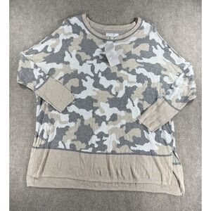 New Directions Petite PM Neutral Camo Sweater 100% Rayon Rib Trim NWT